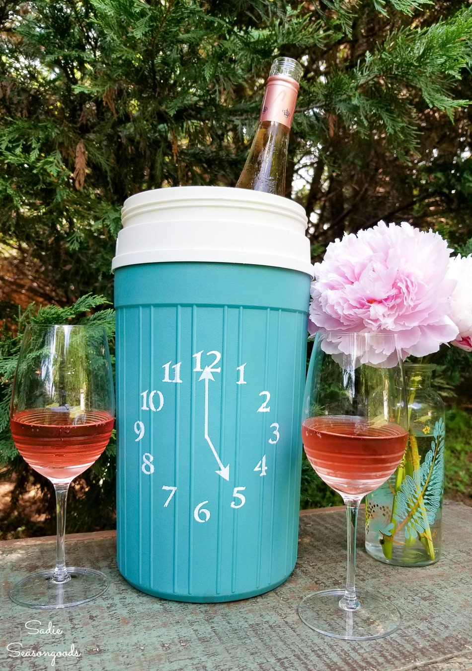 Wine bucket or wine chiller from an Igloo beverage cooler