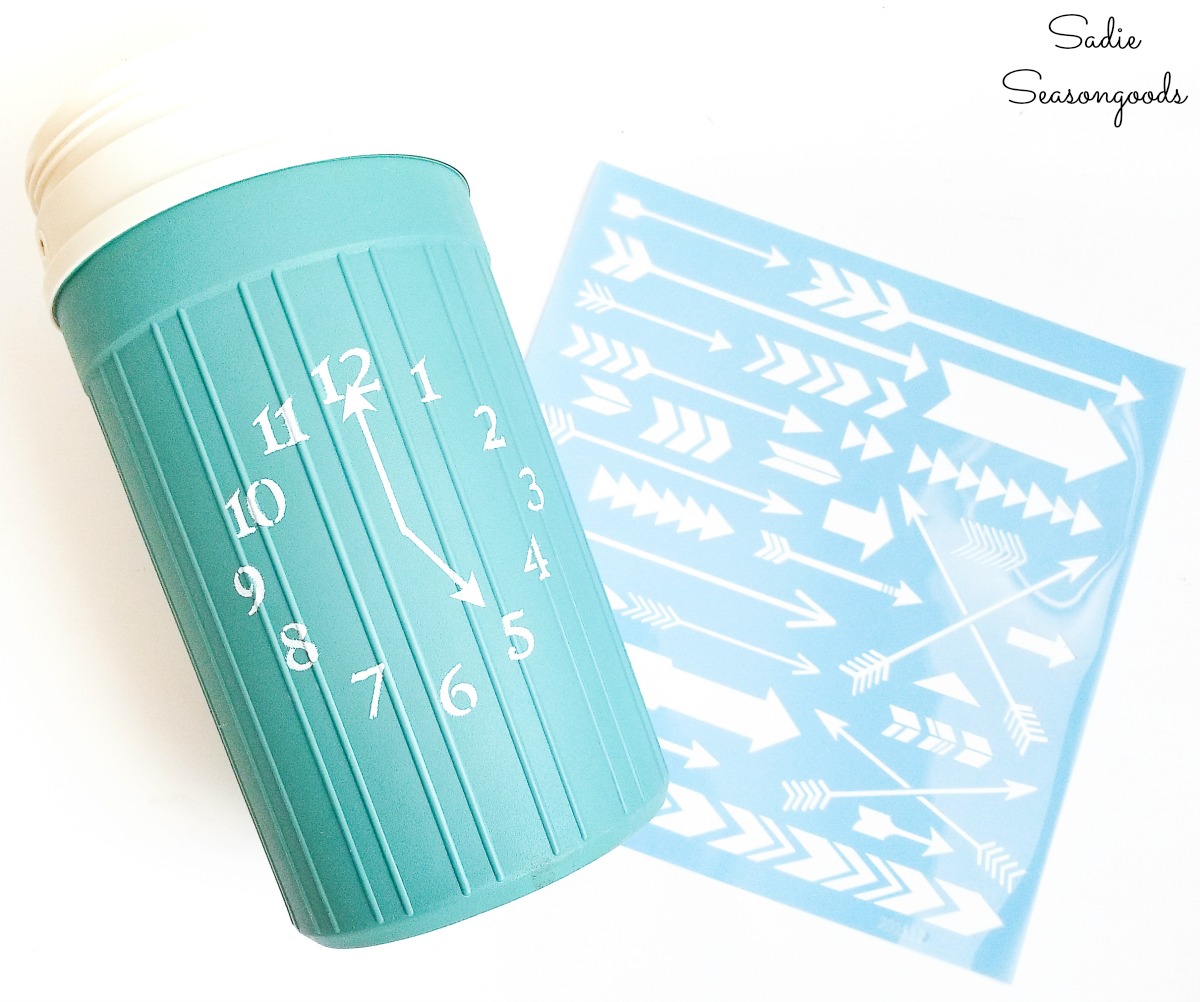 Wine cooler bucket with a clock stencil from an Igloo beverage cooler