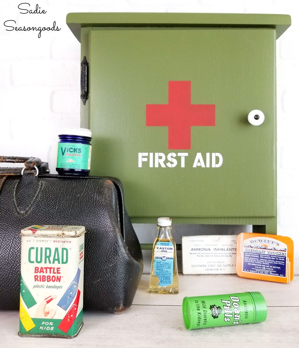 first aid cabinet and military decor