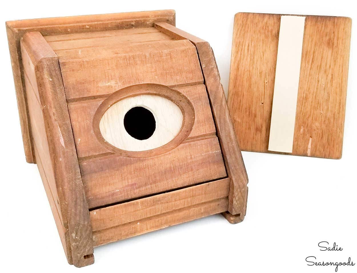 repurpose project with a wooden tissue box