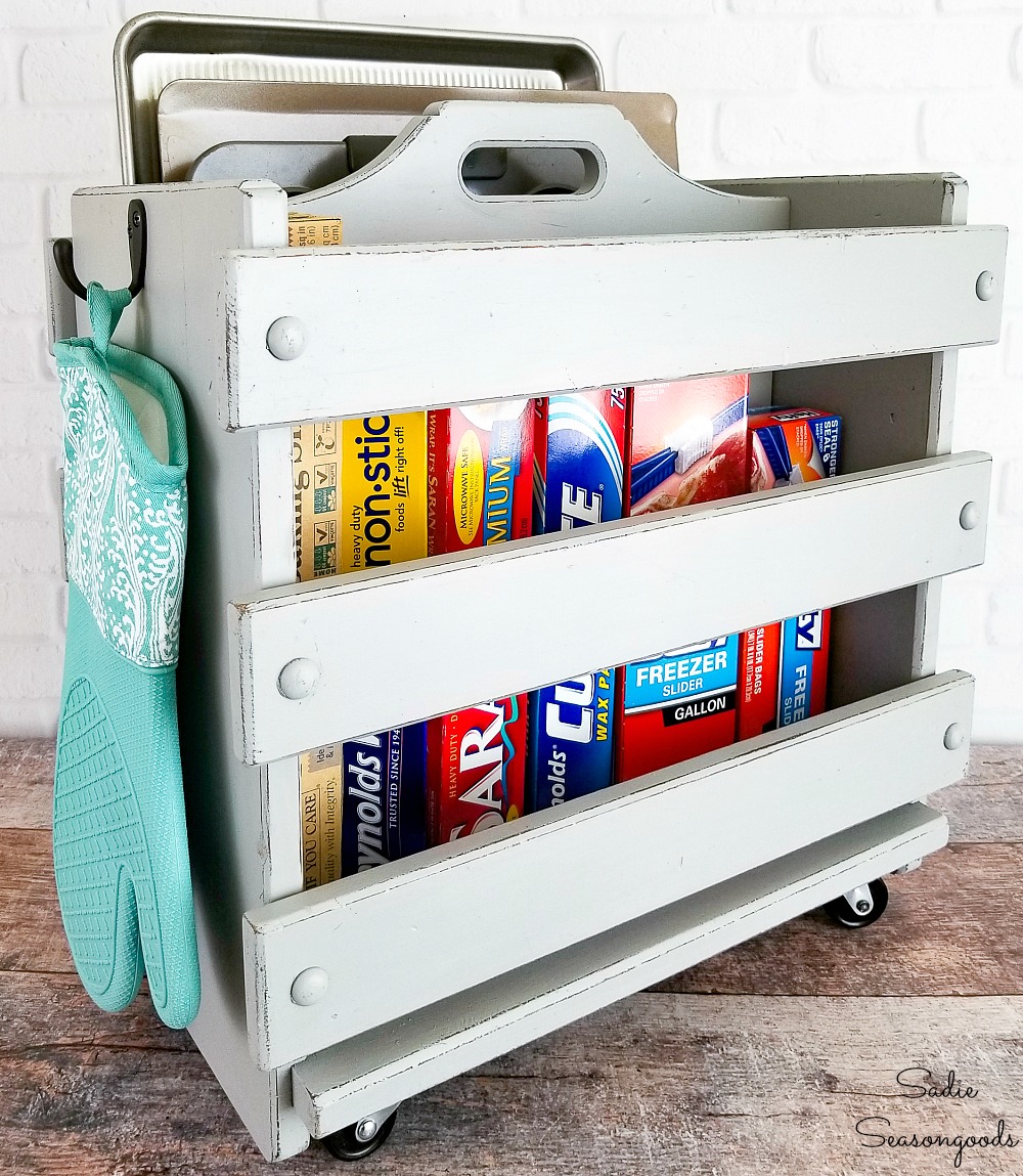 Farmhouse Kitchen Storage with a Kitchen Caddy from a Magazine Rack