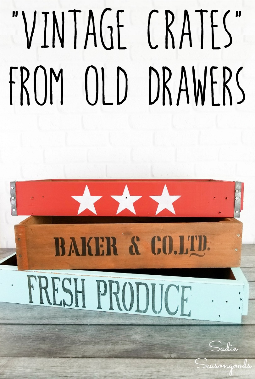 Rustic wooden crates by upcycling the drawers from a thrift store