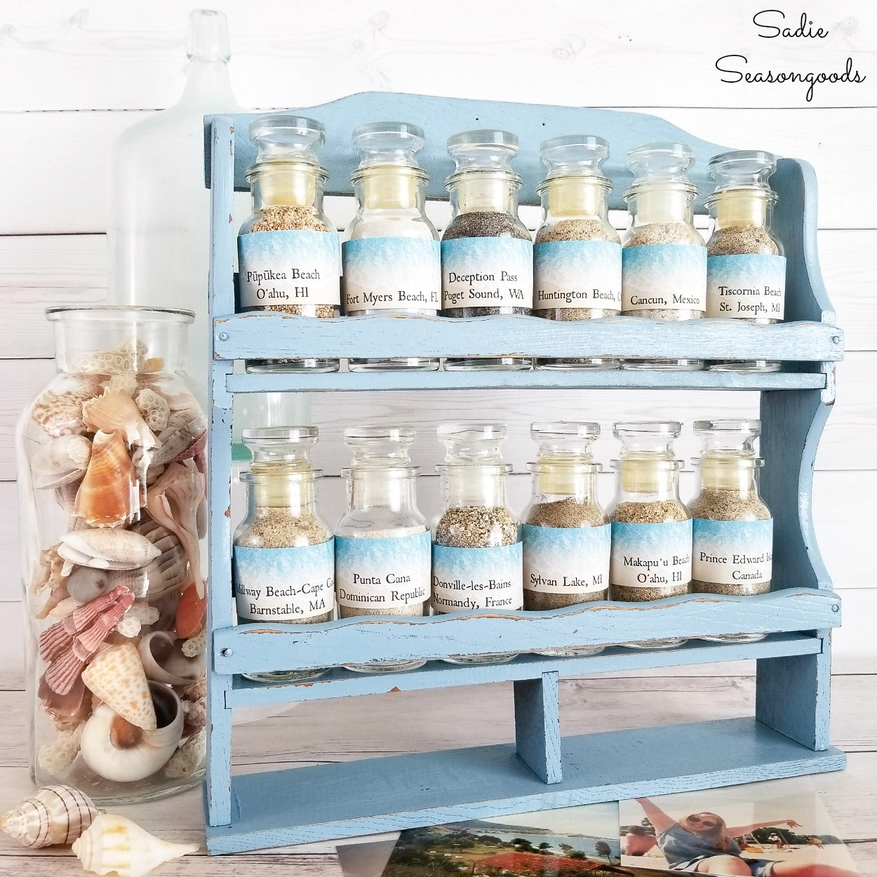 Sand Collection Display in a Vintage Spice Rack