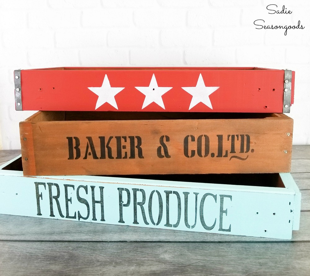 Upcycling idea for old drawers as farmhouse crates