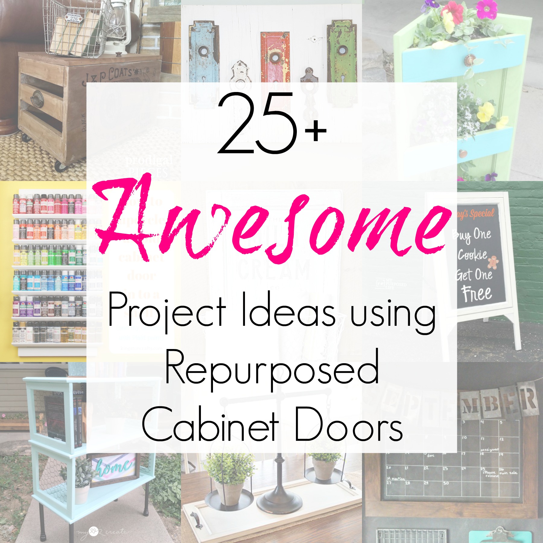 Upcycling ideas and repurposed projects for cabinet doors, cupboard doors, or architectural salvage as compiled by Sadie Seasongoods