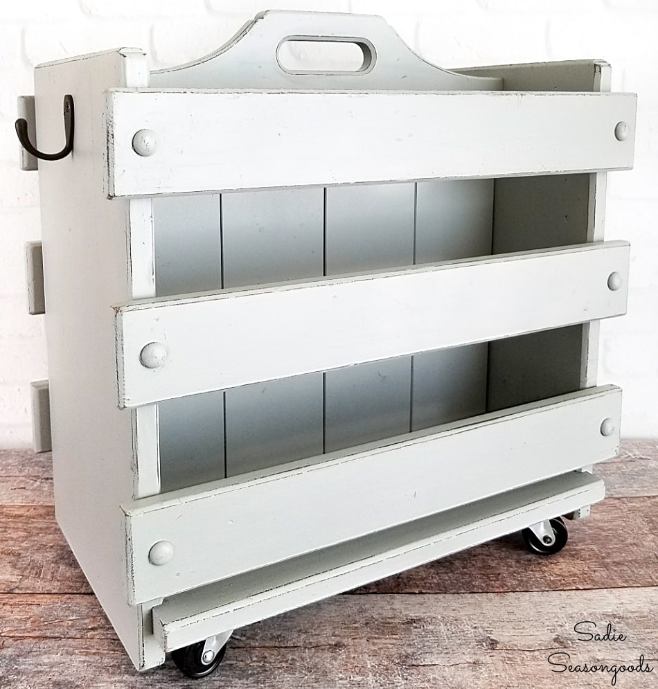 Baking pan storage in a wooden magazine holder