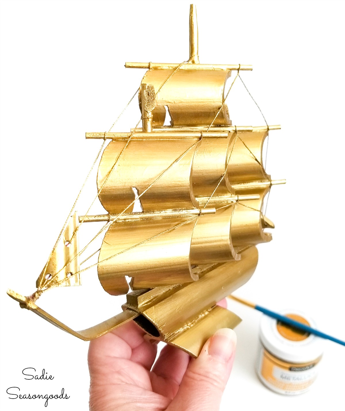 Painting a bamboo ship with brass colored paint