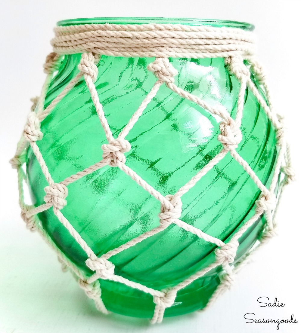 Upcycling a glass vase into a glass buoy for nautical decor