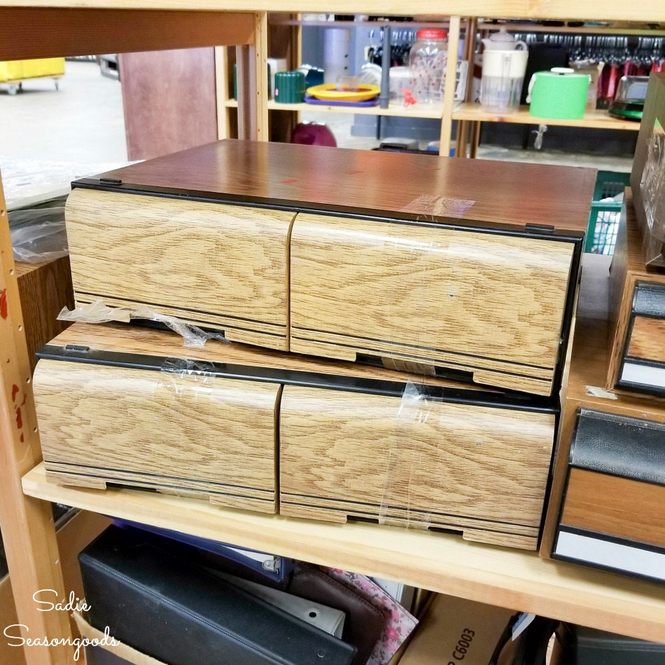 VHS storage at thrift store for upcycling projects