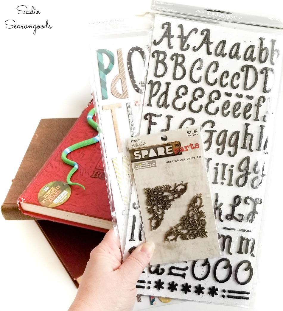 Craft supplies for altered book ideas with old yearbooks