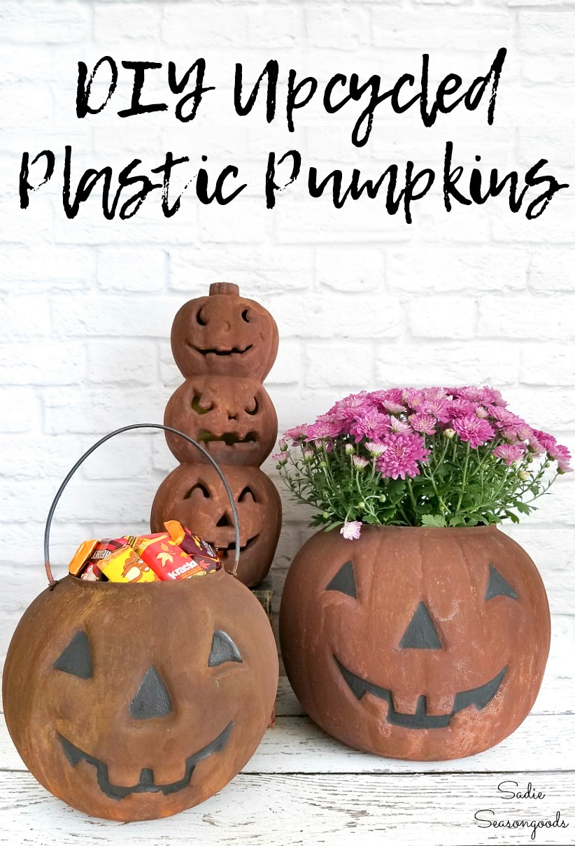 How to upcycle the plastic pumpkins with rust effect paint