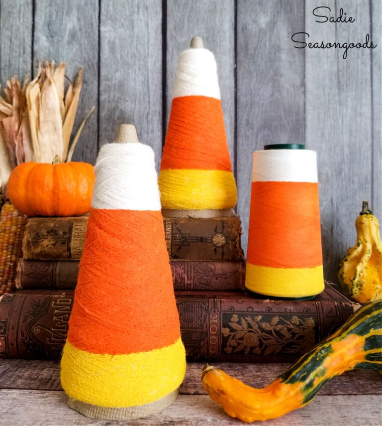 Candy Corn Decorations from Thread Cones