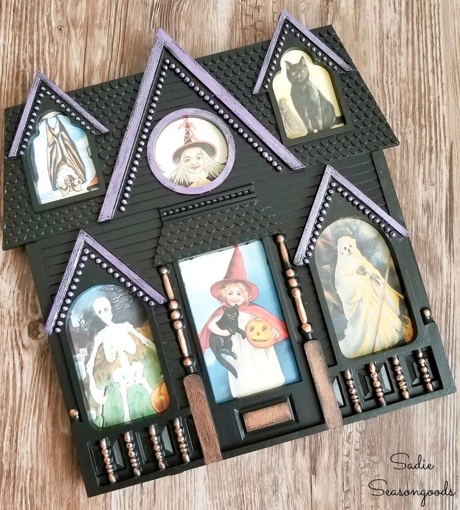 Haunted house decor with Halloween postcards