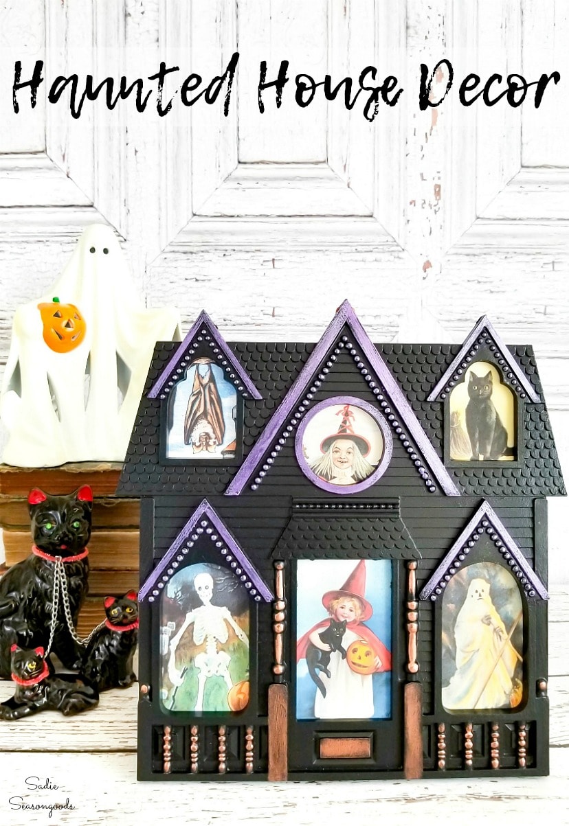 Vintage Halloween postcards in a haunted house picture frame