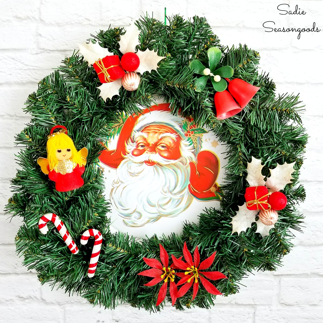 Retro Christmas Wreath With A Cookie Tray And Vintage Christmas Decor