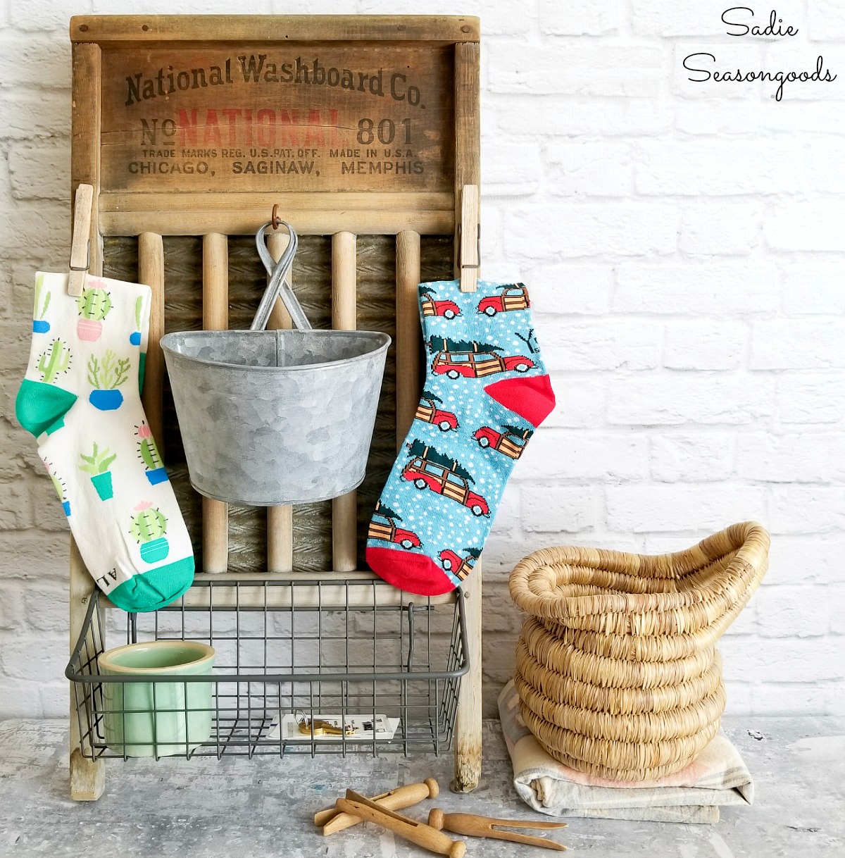 Diy Farmhouse Style Laundry Room Decor And Lost Sock Holder Diy laundry room drying rack. diy farmhouse style laundry room decor