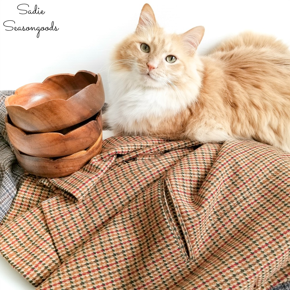 Tweed sport coats from the thrift store and wooden salad bowls