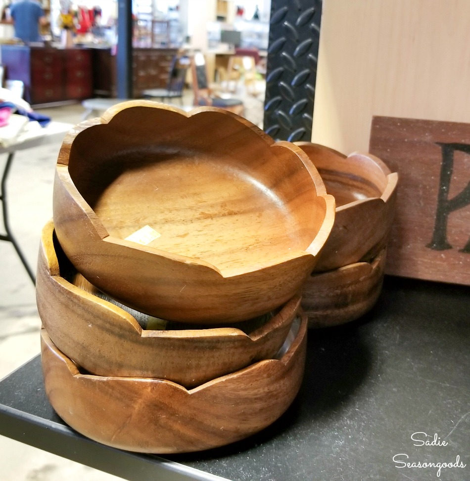 Wood salad bowls at a thrift store