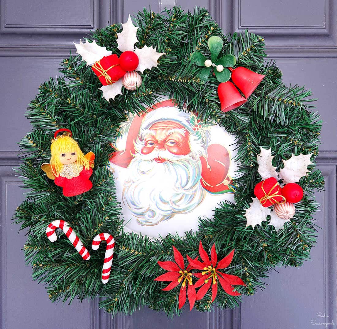 Santa Wreath from a Christmas Tray