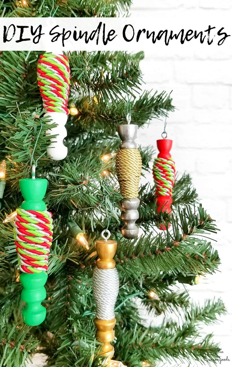 Wood turned Christmas ornaments on a tree