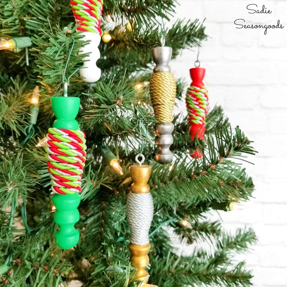 Wooden spindle ornaments from a coffee mug tree