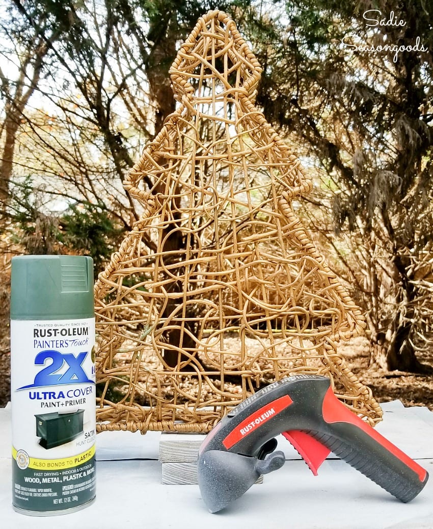 Painting a wire nesting basket that looks like a Christmas tree