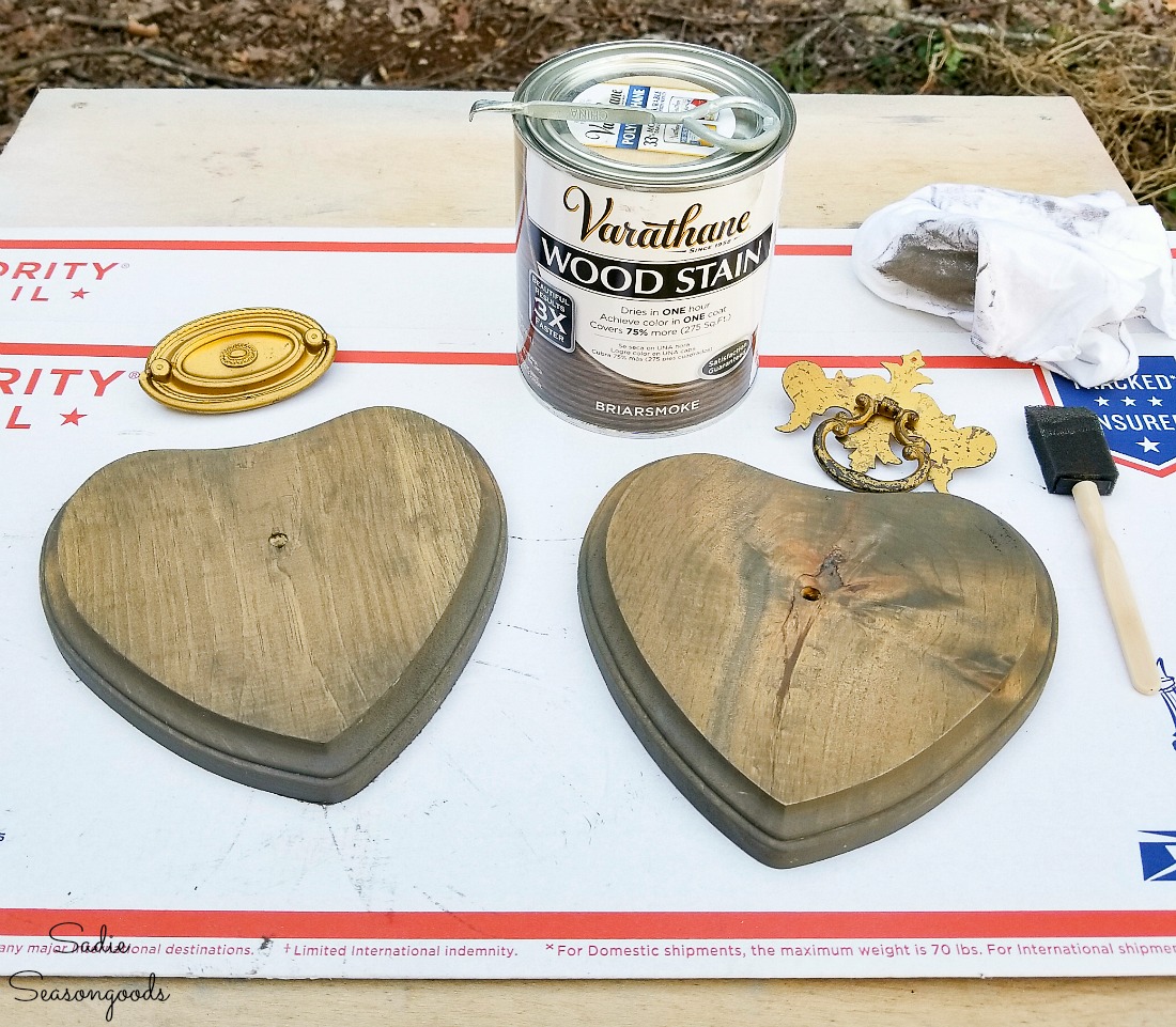 Briarsmoke stain on wooden hearts to use as industrial home decor for Valentine's Day