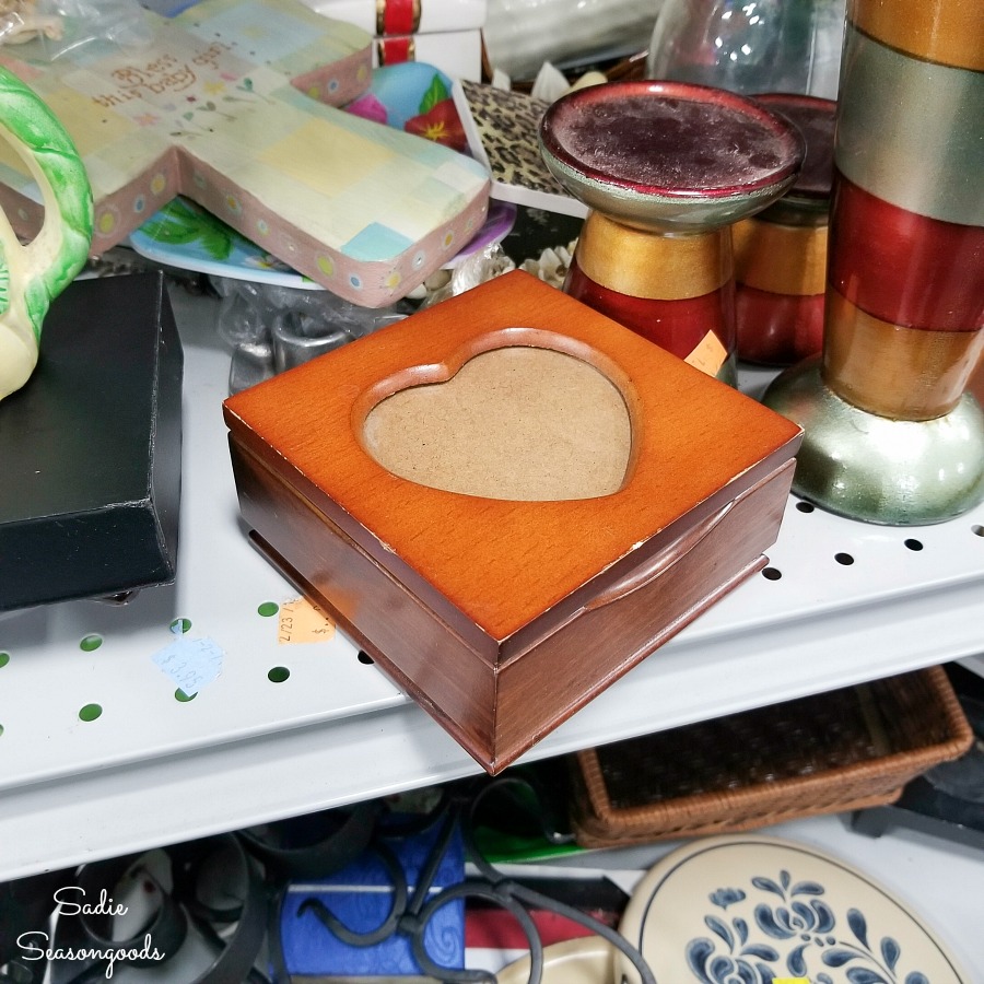 Mini jewelry box at the thrift store for upcycling into Valentine's Day home decor