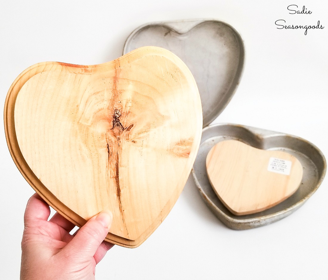 Upcycling idea for heart shape cake pans as heart decorations and industrial farmhouse decor