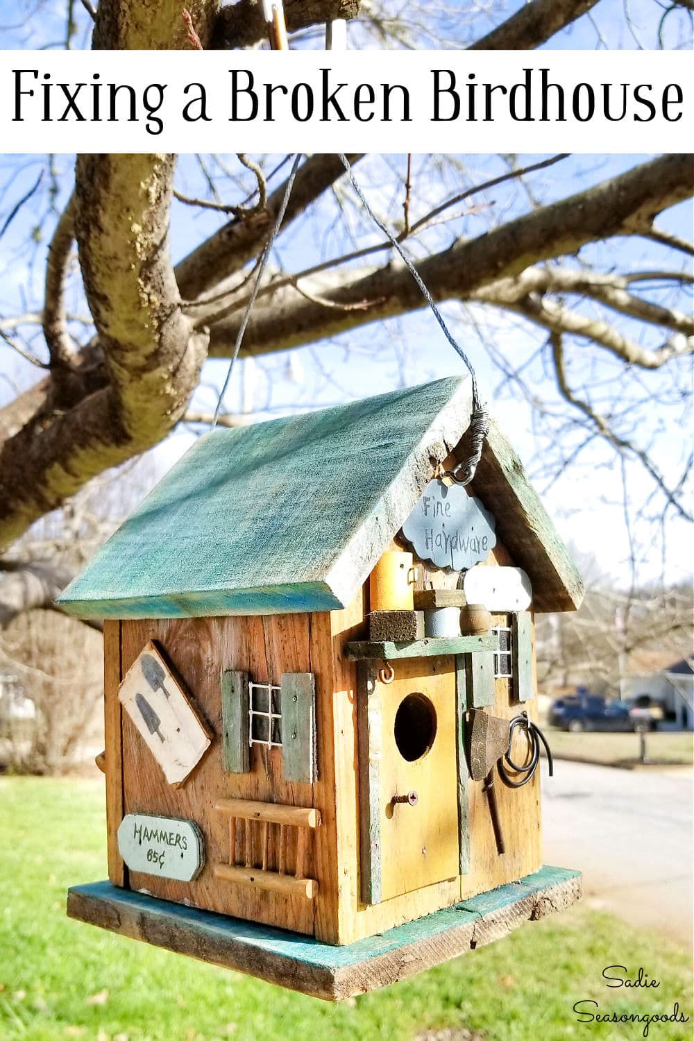 junk birdhouse for garden decor