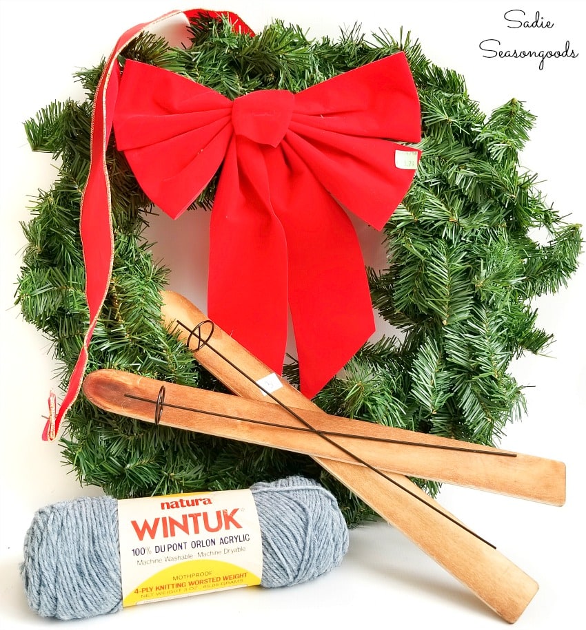 Wreath making supplies for a DIY winter wreath