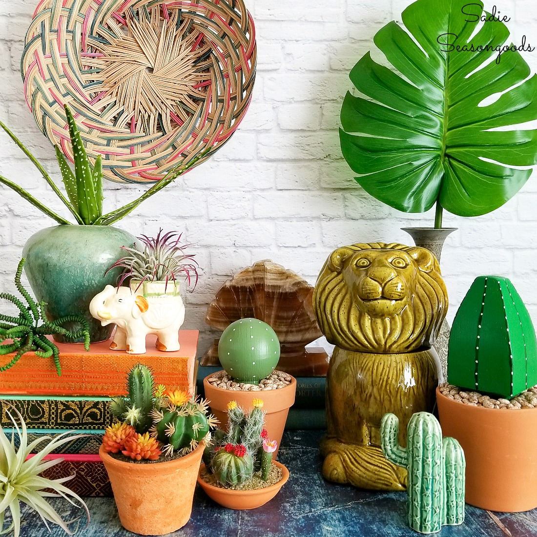 Thrift shopping for boho decor and upcycling ideas for fake cactus or succulents
