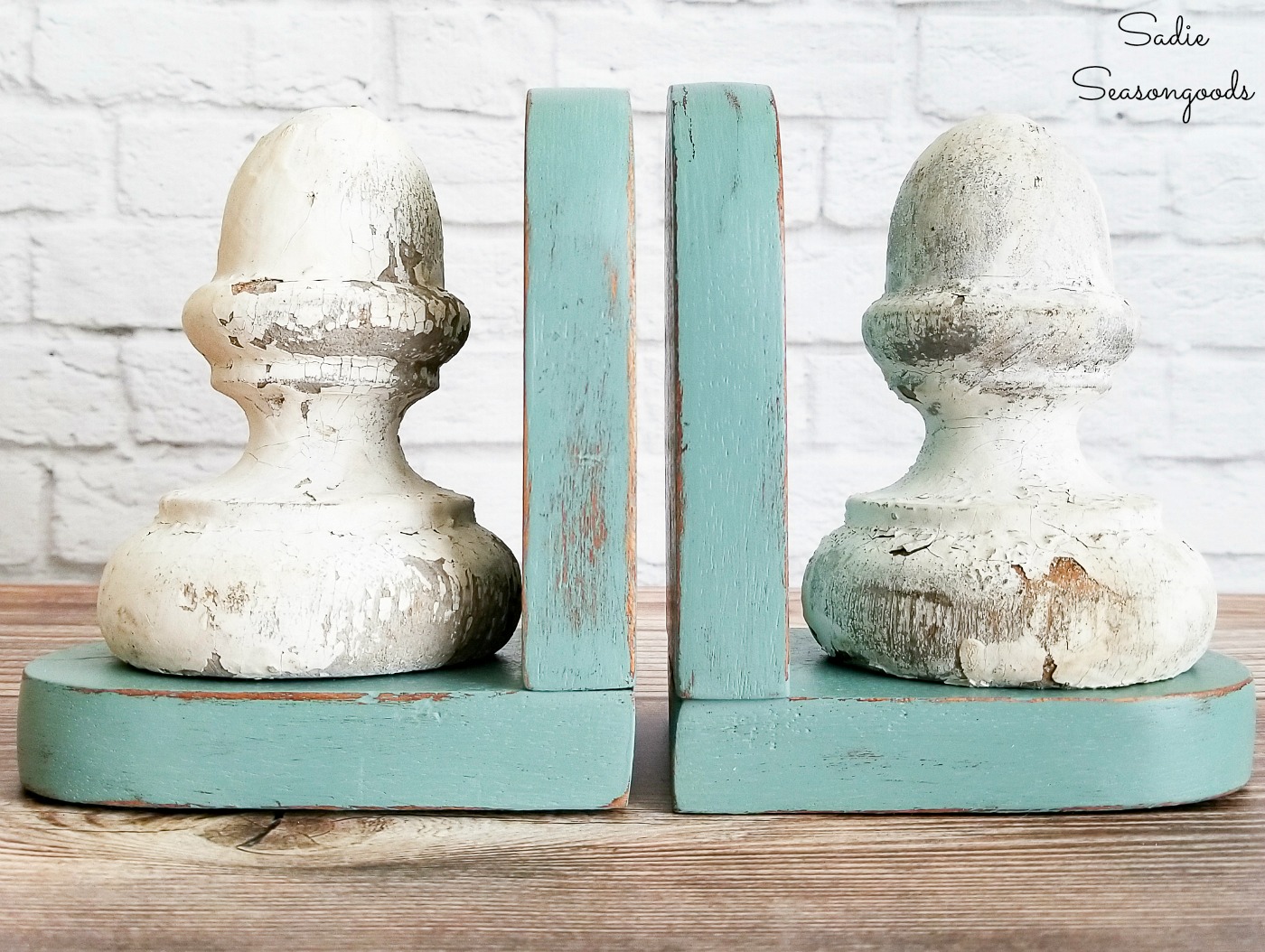 Vintage farmhouse decor with architectural antiques and wood bookends