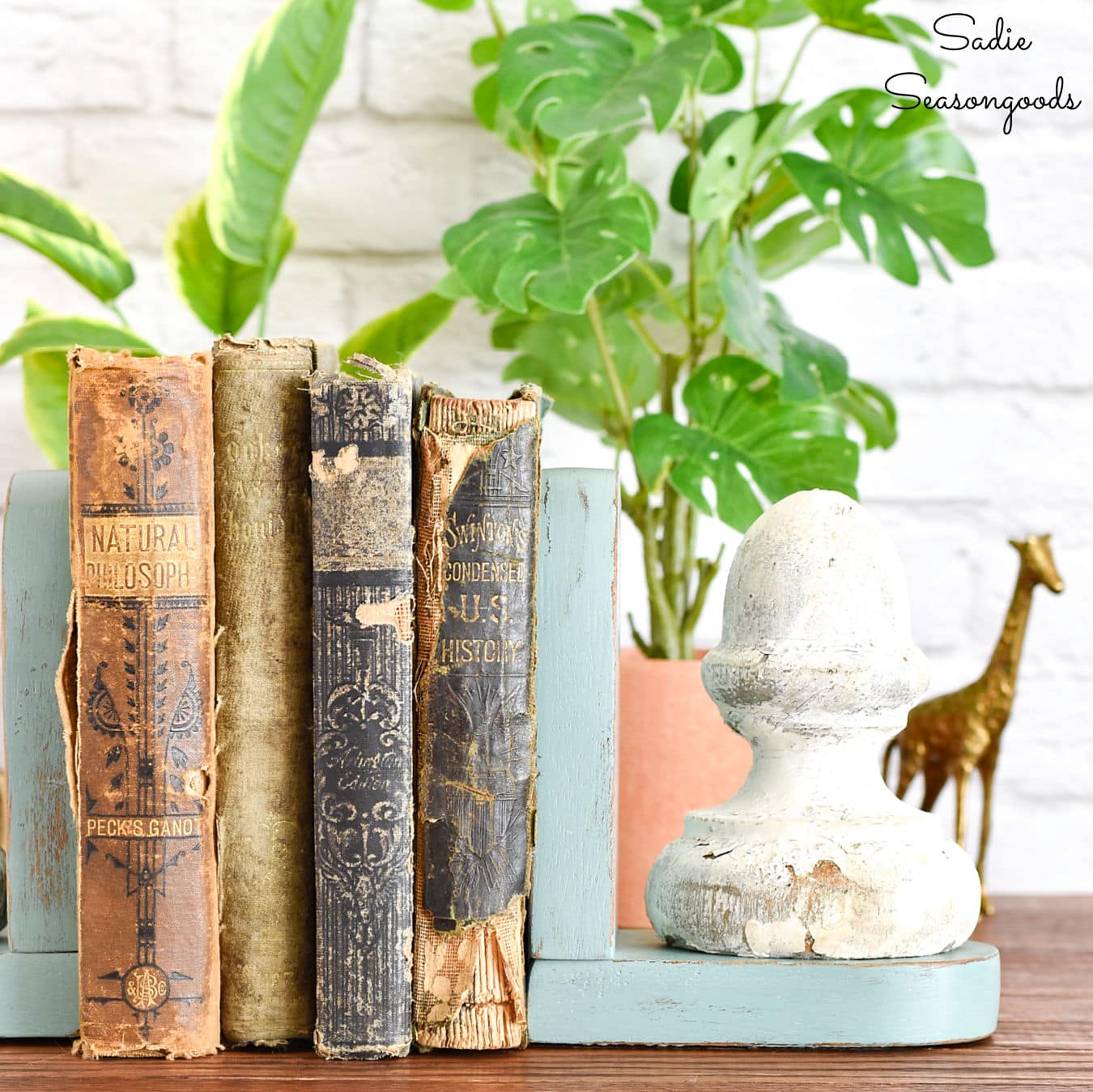 Farmhouse bookends with architectural salvage