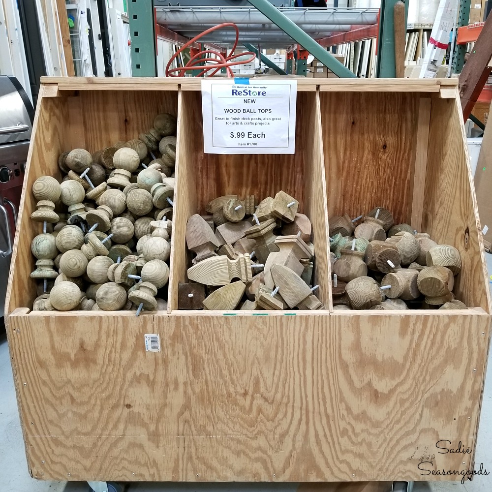 Post caps or wood finials at Habitat Restore for upcycling ideas