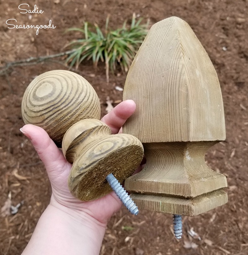 Wood finials or post caps to be upcycled into cactus decor