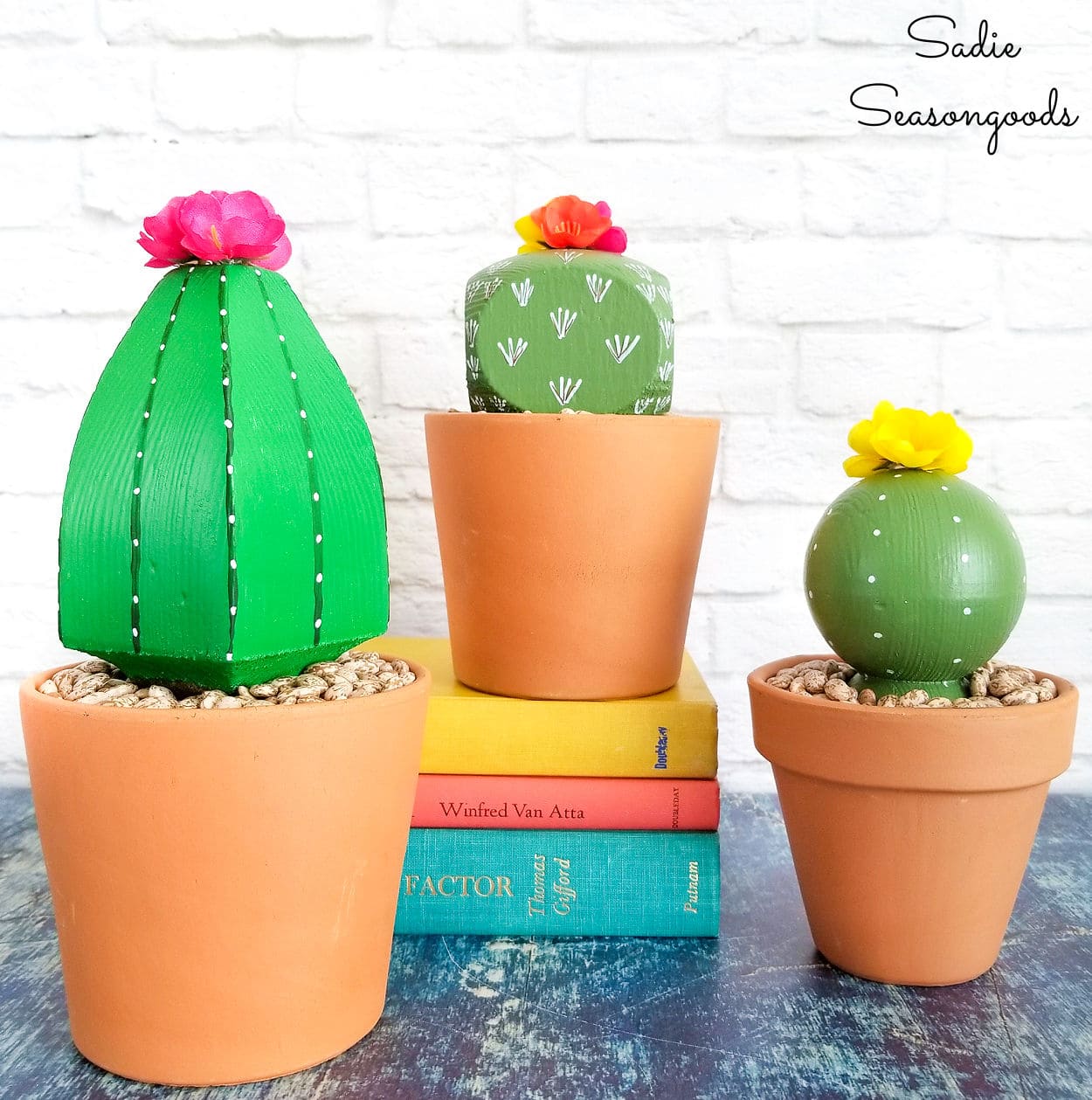 Wooden cactus decor from post caps