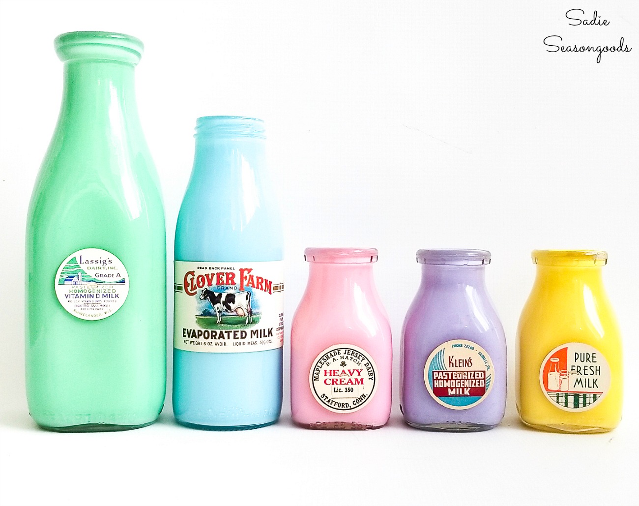 Milk tops on vintage milk bottles to use as flower vase ideas for Spring decor Milk tops on vintage milk bottles to use as flower vase ideas for Spring decor