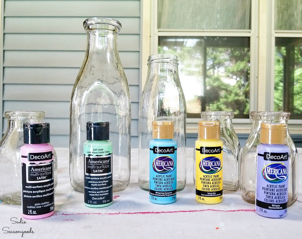 Painting the inside of the vintage glass bottles