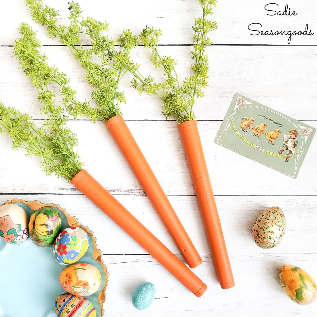 Decorative carrots from vintage bobbins