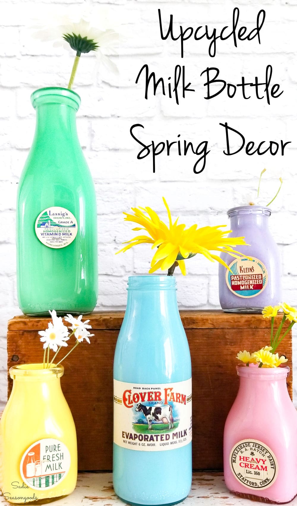 Spring Decor with Old Milk Bottles and Vintage Milk Caps