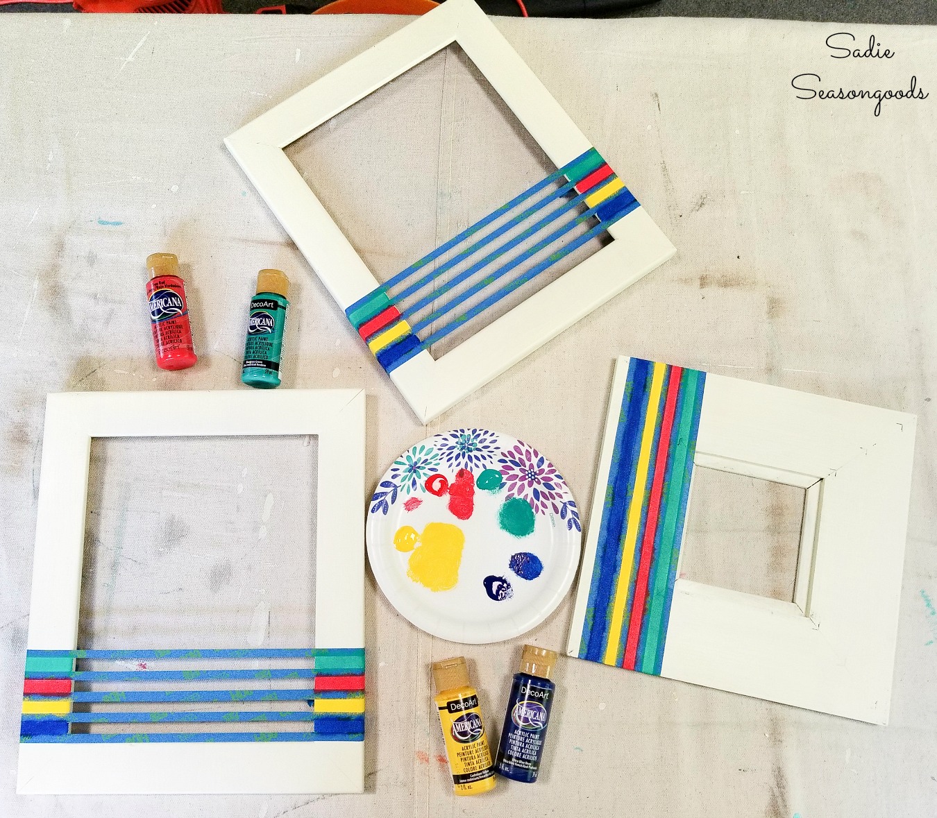 Painting picture frames to look like a Hudson Bay wool Blanket