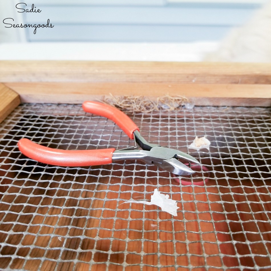 Removing old glue from mesh hardware cloth