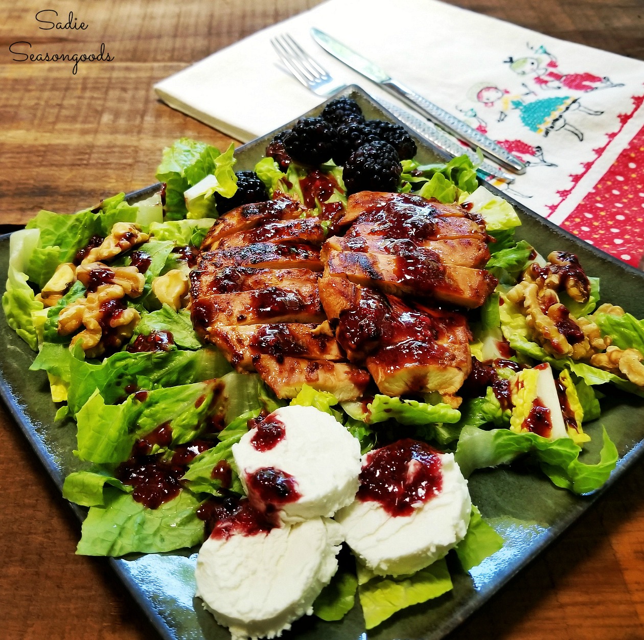 Salad with fruit - blackberry chicken salad using a recipe by ClosetCooking - photo by Sadie Seasongoods