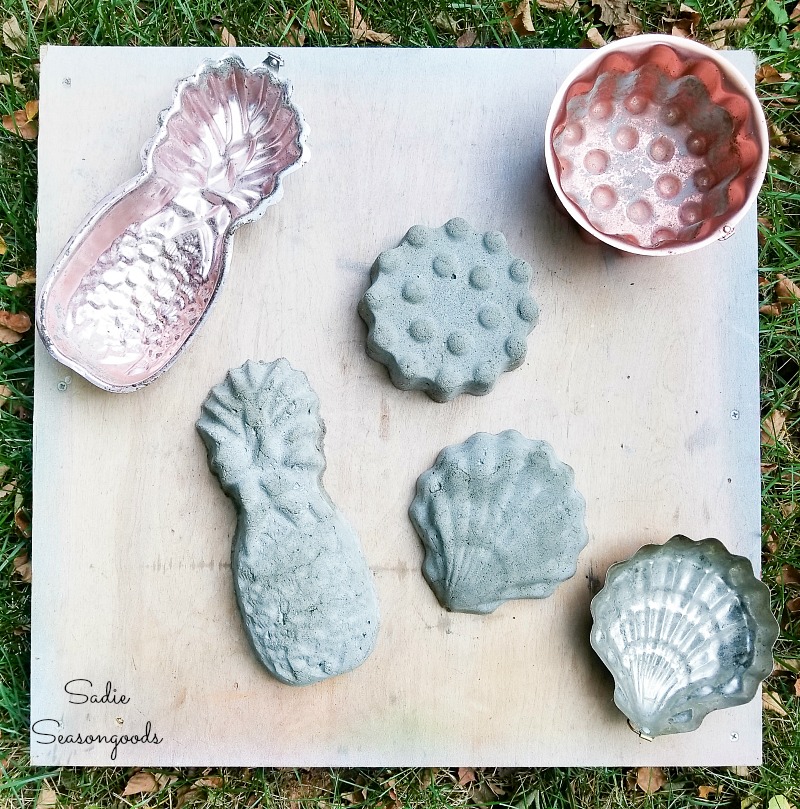 Concrete lawn ornaments by upcycling the copper molds as stone molds