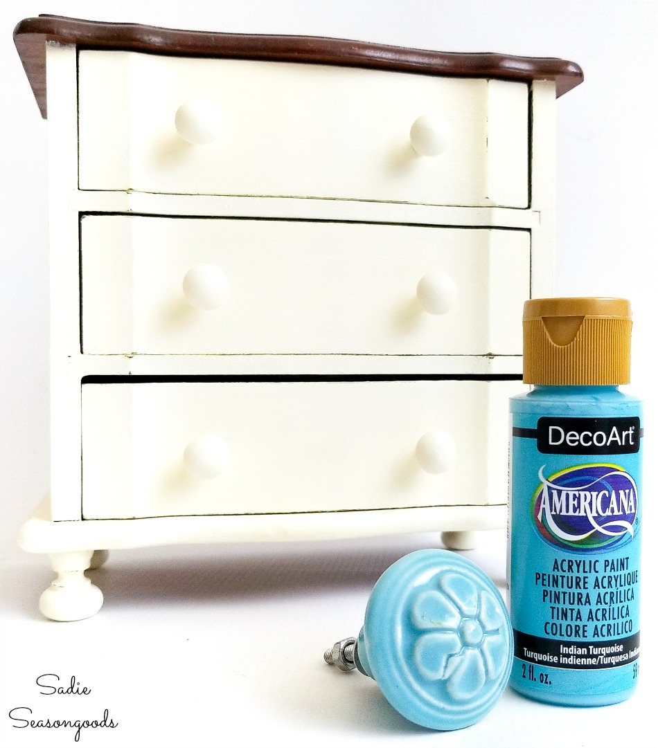 Painting the knobs on mini drawers