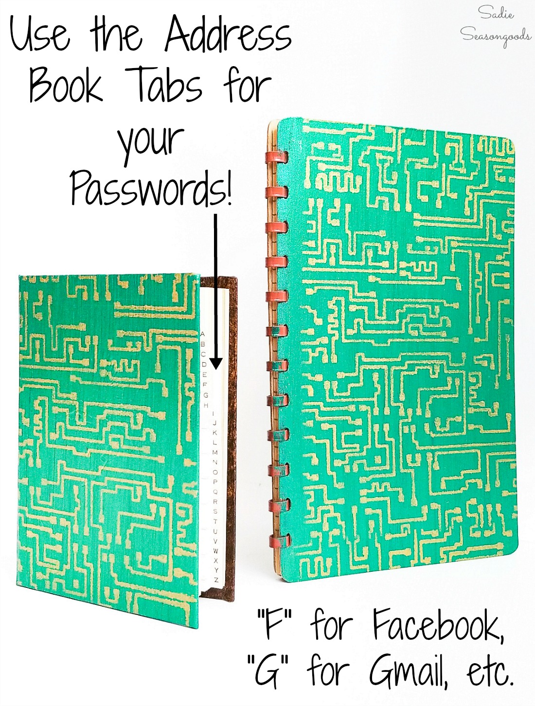 Password book from a phone address book that has been painted