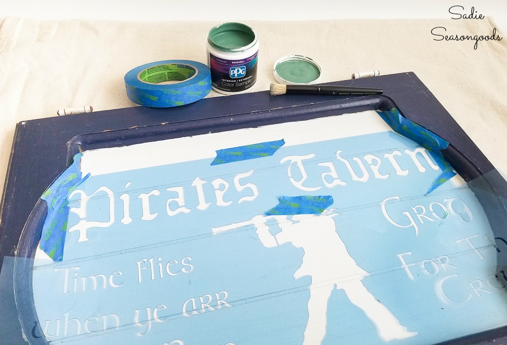 Nautical wall decor with a pirate stencil