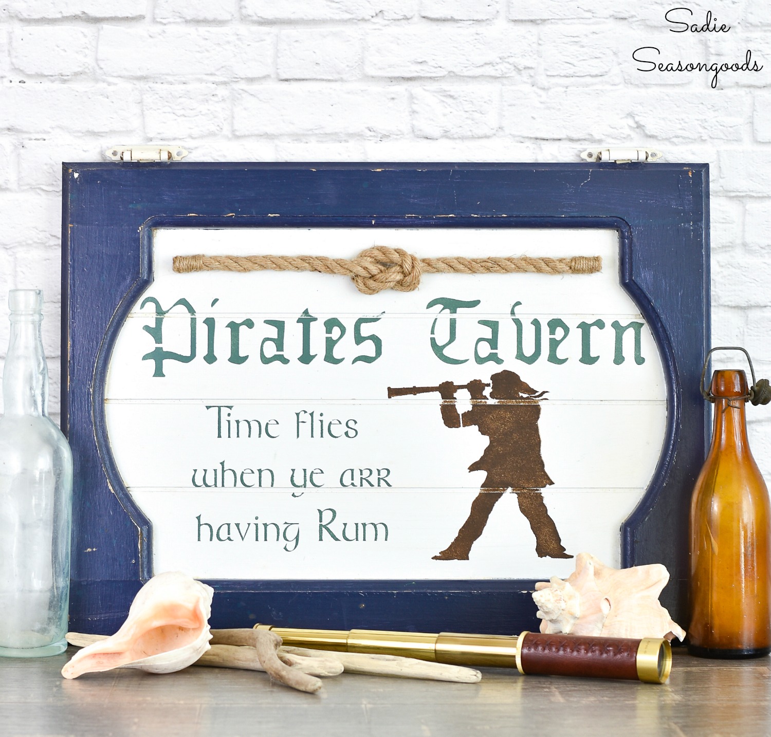 Pirate Decor and Pub Sign on a Cabinet Door