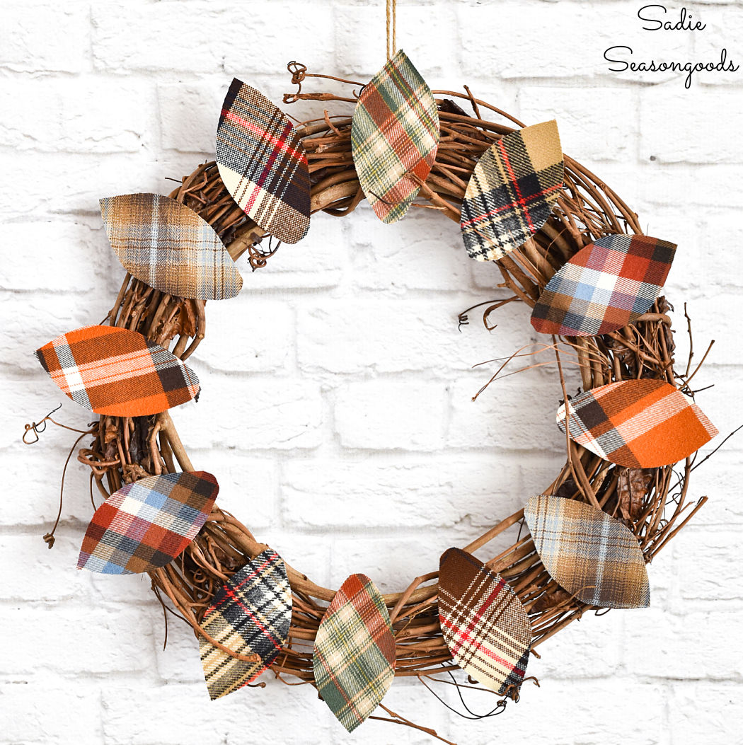 fall leaf wreath from flannel shirts